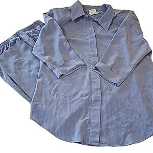 Vintage Womens Sz 12 Blue Shoulder Pads Highrise 2 Piece Pant Suit